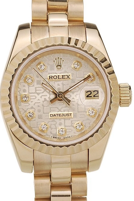 MiroTime 0720 Rolex DateJust Ribbed Pattern Gold Bezel Gold Dial